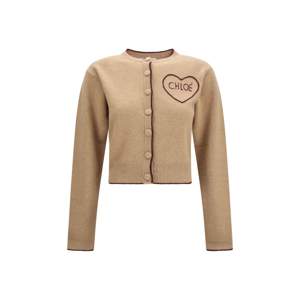 Chloé beige wool Aries cardigan with a cozy fit, featuring a classic button-up design and ribbed cuffs.