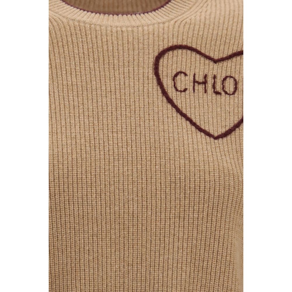 Beige wool Chloé Oves Aries sweatshirt with a relaxed fit and ribbed cuffs, displayed on a neutral background.