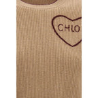 Beige wool Chloé Oves Aries sweatshirt with a relaxed fit and ribbed cuffs, displayed on a neutral background.