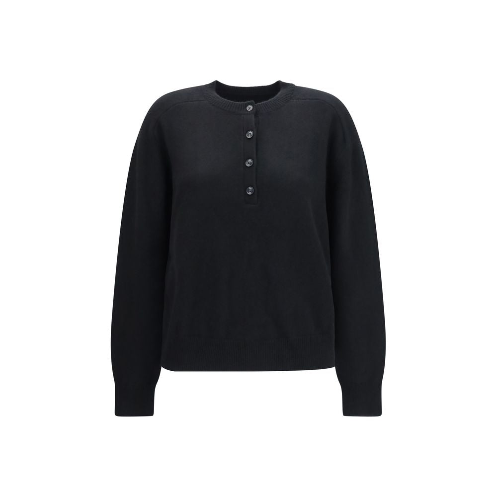 Black cashmere sweatshirt by Loulou De Saison with a relaxed fit and soft texture, displayed on a model.