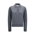 Gray cashmere shirt from Loulou De Saison, featuring a soft, cozy fabric and classic design, shown on a model.