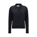 Black cashmere dress shirt by Loulou De Saison, featuring a classic collar and button-front design, displayed on a hanger.