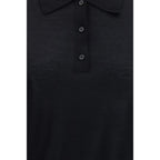 Black cashmere dress shirt by Loulou De Saison, close-up of fabric and collar detail on a sleek, sophisticated men's shirt.