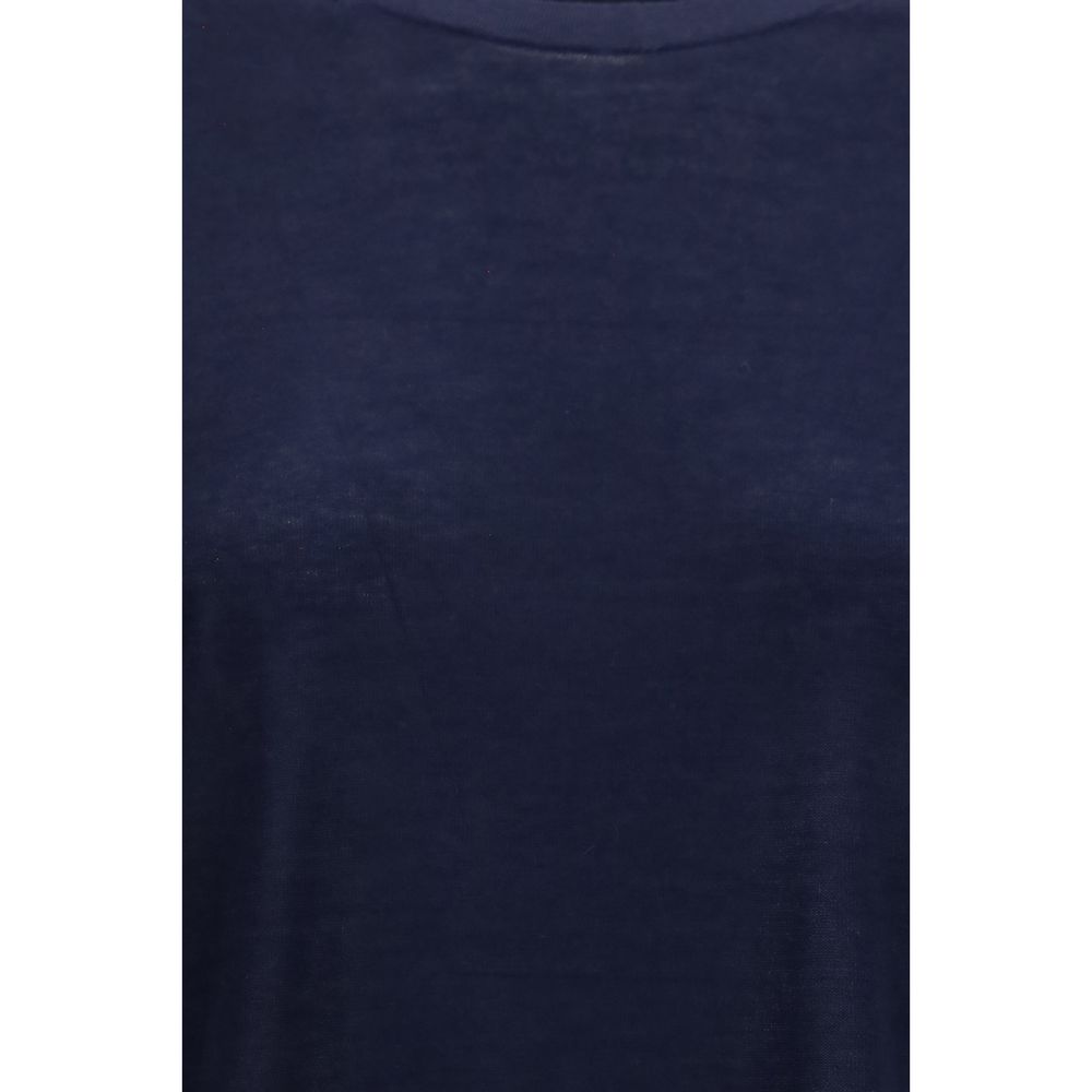 Loulou De Saison blue cashmere T-shirt displayed flat, showcasing soft fabric and classic crew neckline.