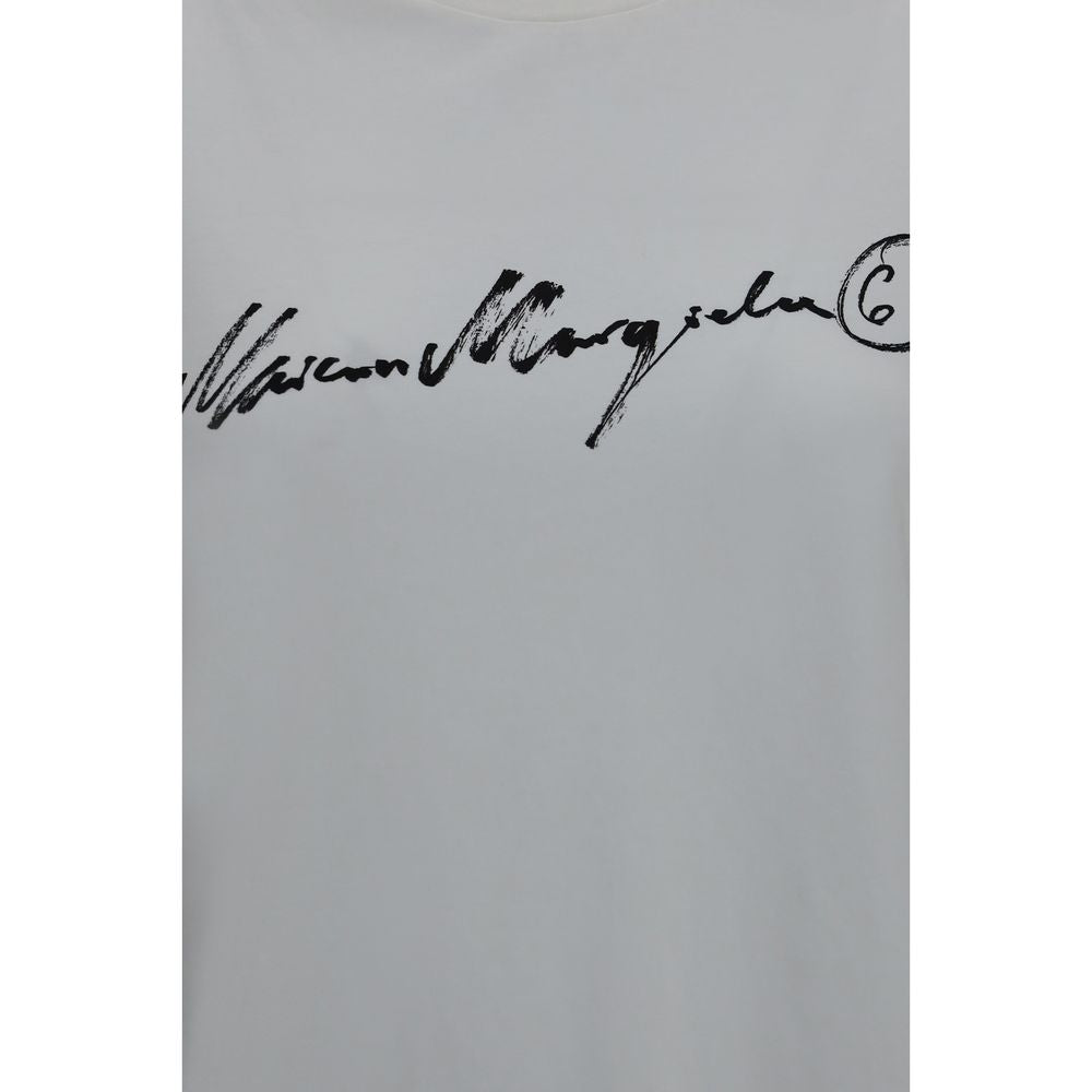 White MM6 cotton T-shirt with a simple crew neckline and relaxed fit, displayed flat on a plain background.