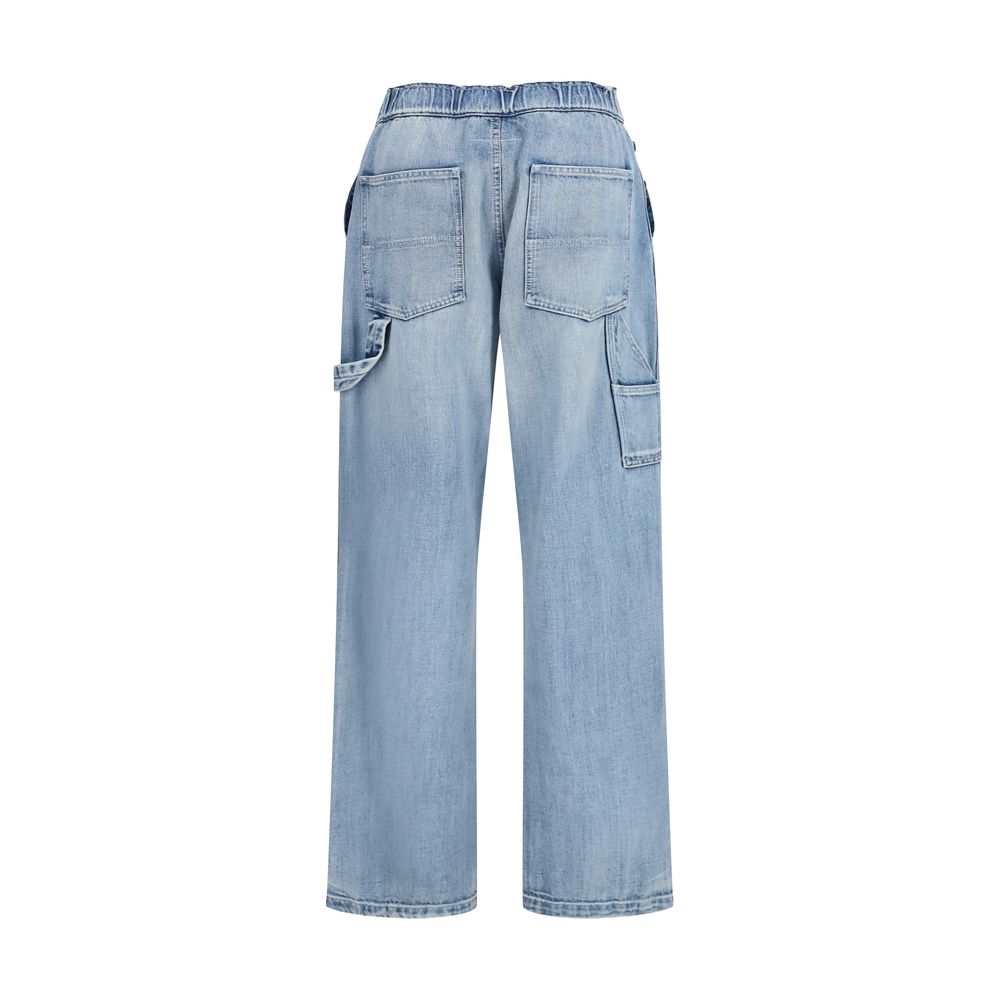 Blue MM6 cotton denim jeans with classic five-pocket design and straight-leg fit, displayed on a neutral background.