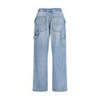 Blue MM6 cotton denim jeans with classic five-pocket design and straight-leg fit, displayed on a neutral background.