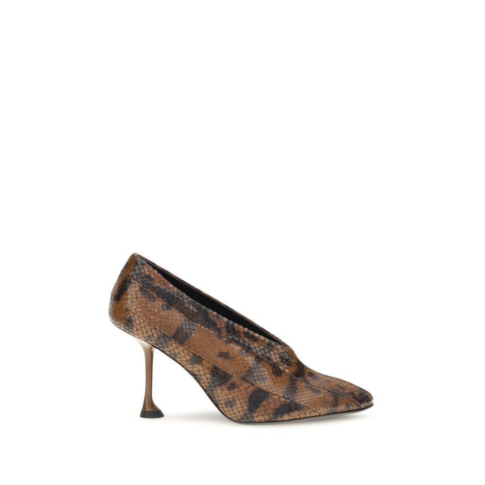 Proenza Schouler brown calf leather Bos Taurus high heel pumps with pointed toes and sleek design.