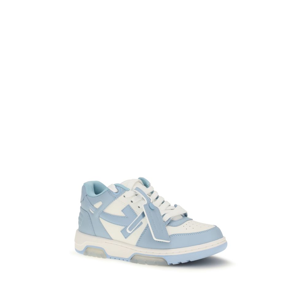 Off-White Blue Calf Leather Bos Taurus Sneakers showing sleek design and branding details on a clean white background.