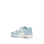 Off-White Blue Calf Leather Bos Taurus Sneakers showing sleek leather construction and signature design details.