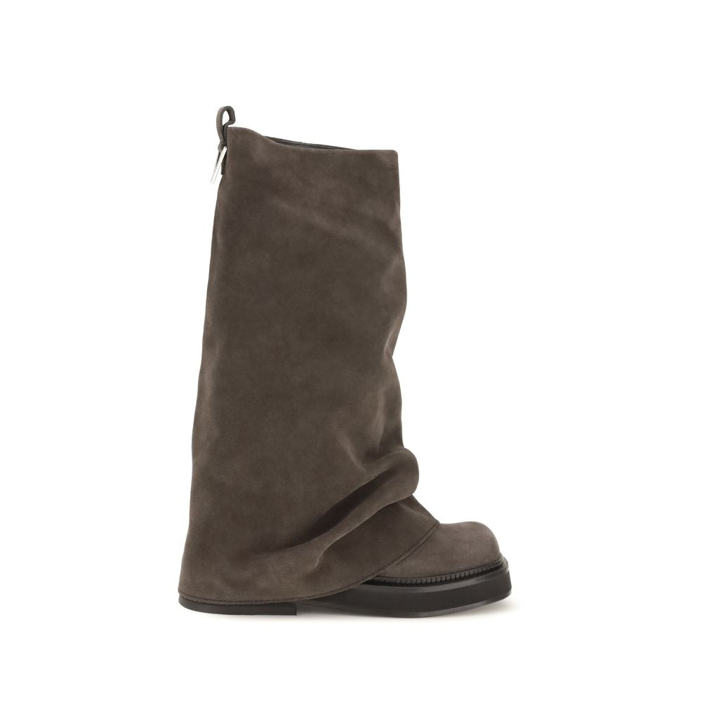Brown calf leather Bos Taurus boots by The Attico featuring pointed toes and sleek design.
