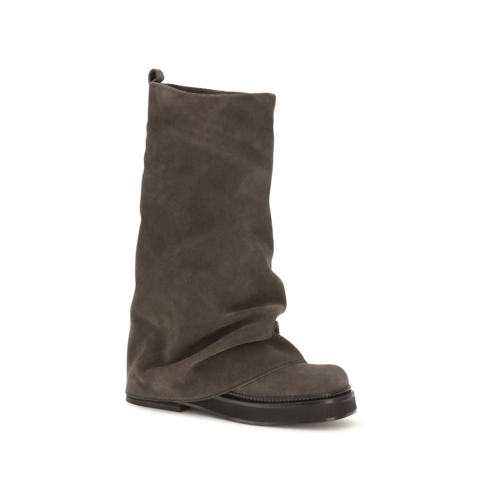Brown calf leather Bos Taurus boots by The Attico featuring pointed toes and chunky heels.
