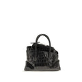 Black calf leather Bos Taurus handbag by The Attico with structured design and top handle, showcasing elegant craftsmanship.