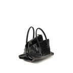 Black calf leather Bos Taurus handbag by The Attico, featuring sleek design and structured shape.
