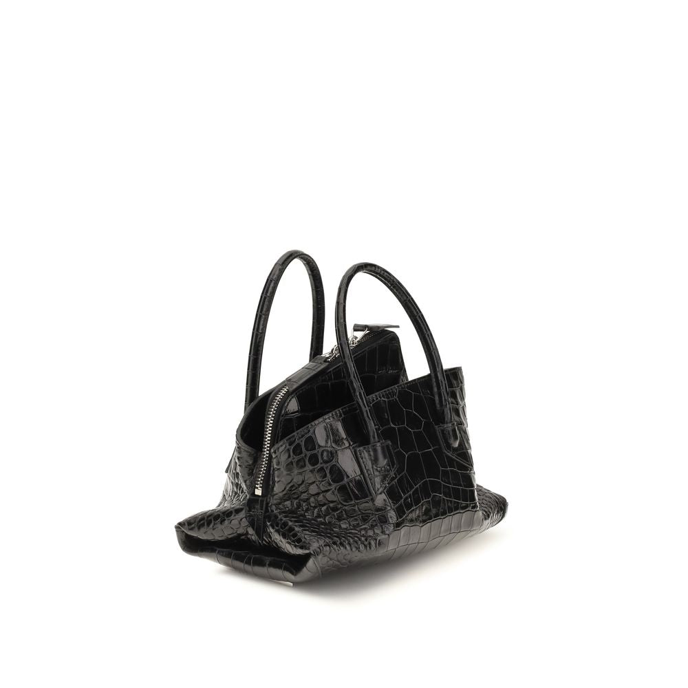 Black calf leather Bos Taurus handbag by The Attico, featuring sleek design and structured shape.