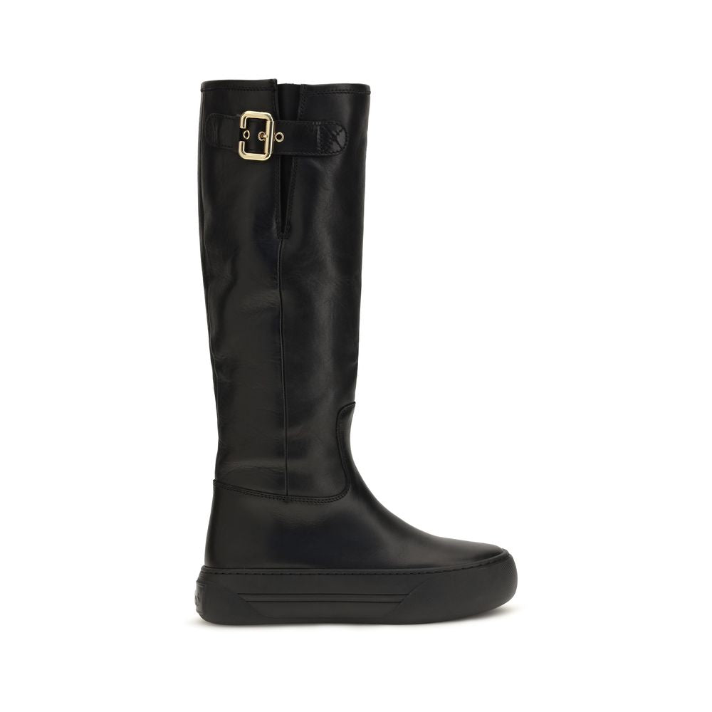 Chloé Black Calf Leather Bos Taurus Flat Boots - Eljoys Fashion 