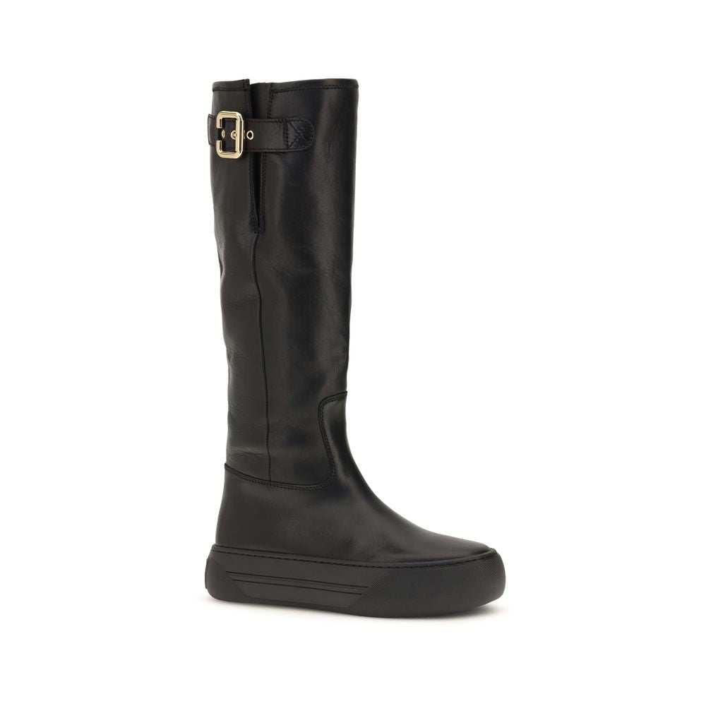 Chloé Black Calf Leather Bos Taurus Flat Boots - Eljoys Fashion 