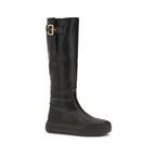 Chloé Black Calf Leather Bos Taurus Flat Boots - Eljoys Fashion 