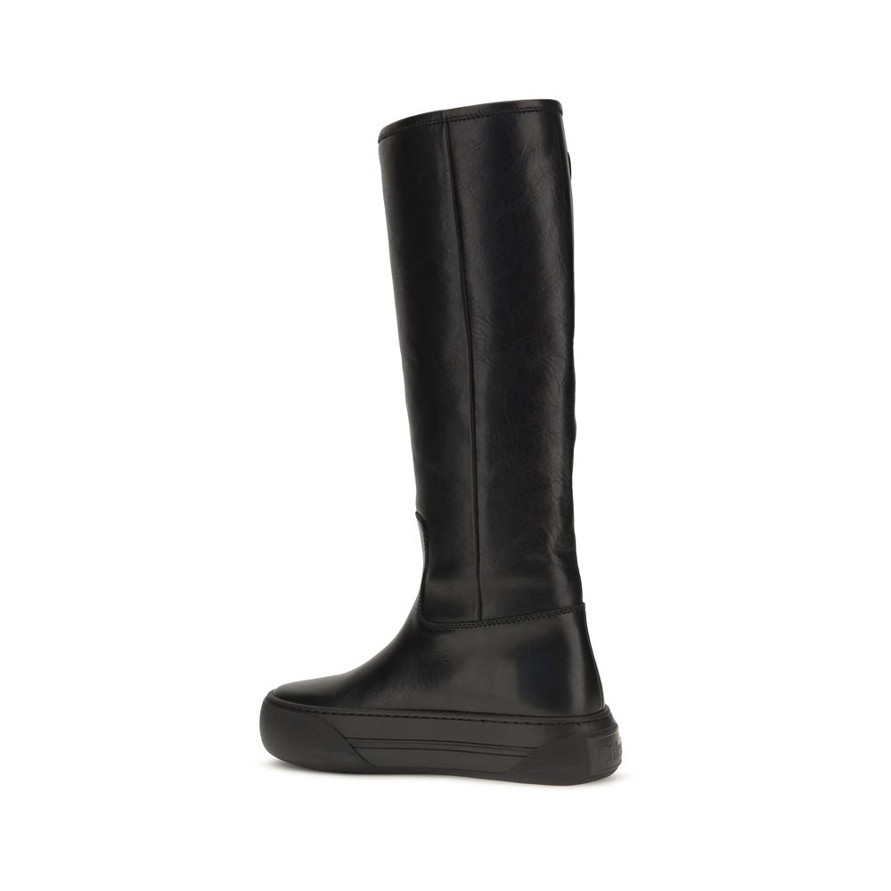 Chloé Black Calf Leather Bos Taurus Flat Boots - Eljoys Fashion 