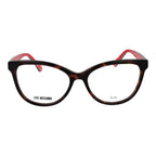 Love Moschino brown acetate glasses frames with bold, stylish design and clear lenses, perfect for a fashionable eyewear look.