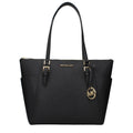 Black leather Michael Kors shoulder bag with gold-tone hardware and adjustable strap, featuring a sleek, structured design.