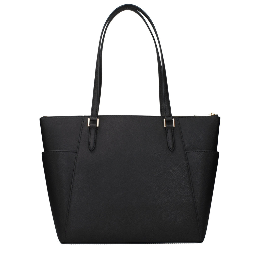 Black leather shoulder bag by Michael Kors with silver hardware and adjustable strap, featuring a sleek, structured design.