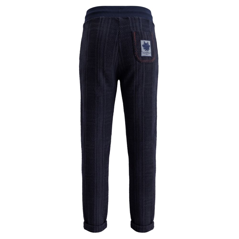 Blue knit women’s pants by Mr&Mrs Italy, featuring a comfortable fit and stylish design, shown in a full-length view.