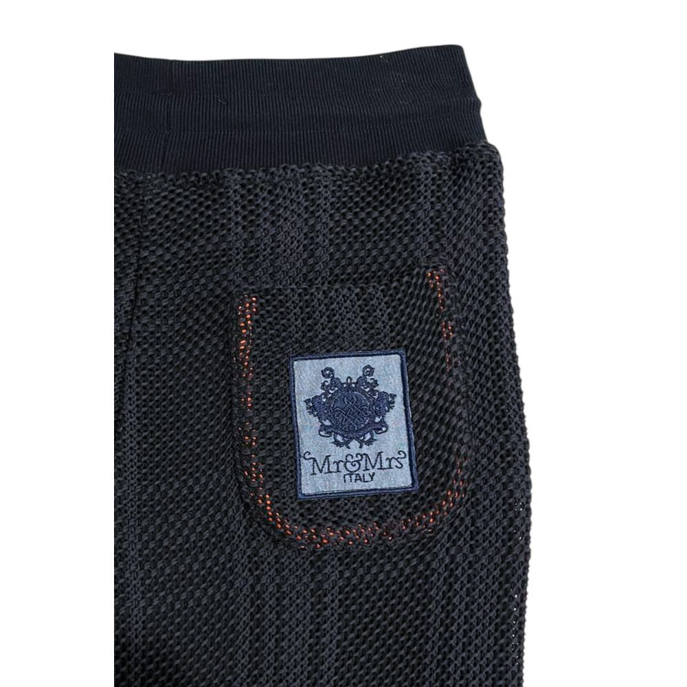 Blue knit women's pants by Mr&Mrs Italy, featuring a comfortable fit and stylish design, shown on a model.