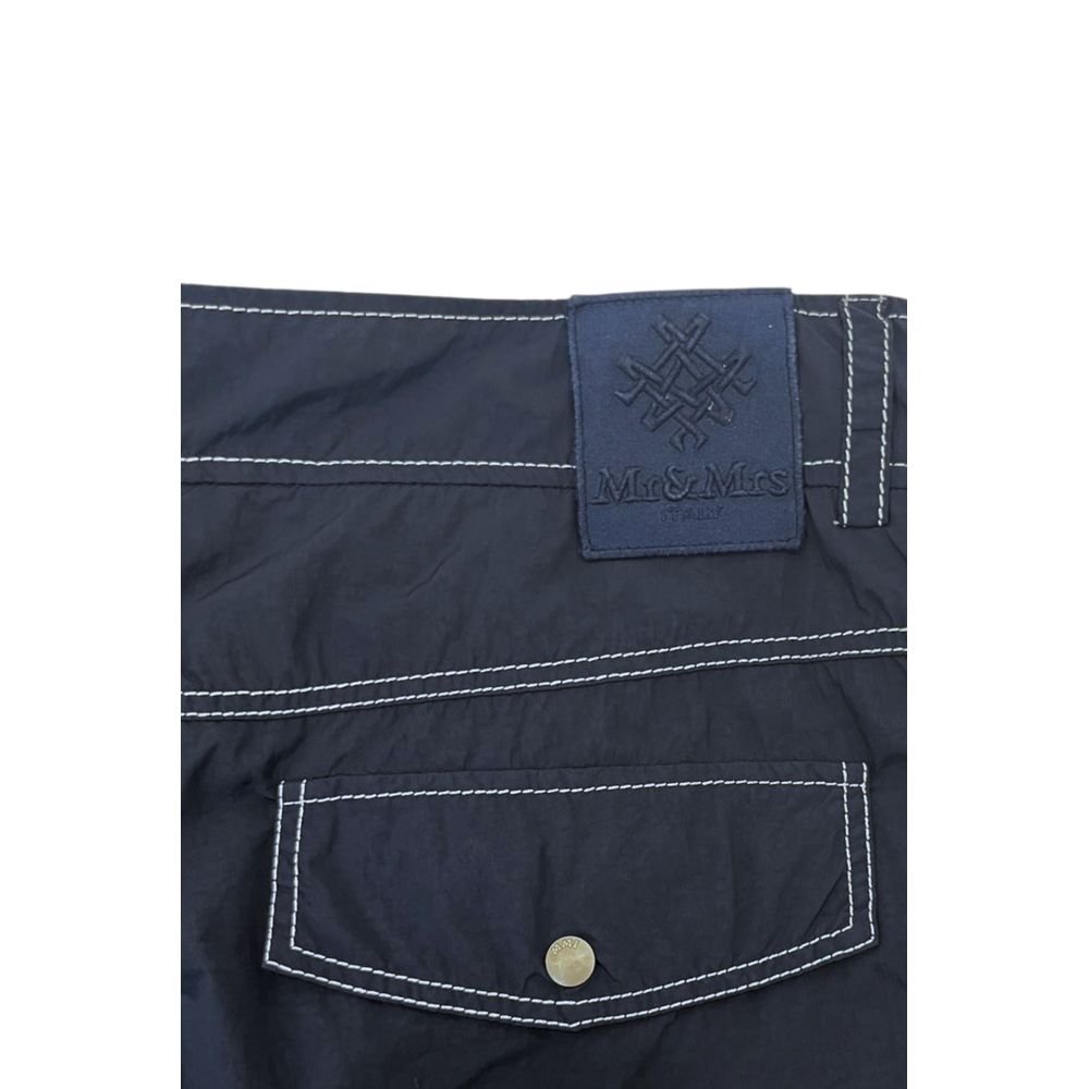 Blue Mr&Mrs Italy men's polyamide pants with a relaxed fit and functional pockets, displayed on a plain background.