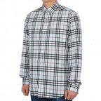 Burberry blue cotton pattern shirt with classic check design, long sleeves, and a button-down collar.
