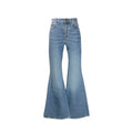 Chloé blue cotton flared jeans with high waist and wide-leg fit, displayed on a hanger against a neutral background.