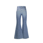 Chloé blue cotton flared jeans with a high waist and wide-leg design, displayed on a hanger against a neutral background.