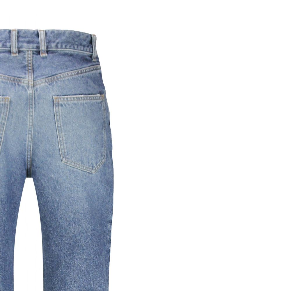 Chloé blue cotton flared jeans with high waist and wide leg opening, showcasing stylish denim design.