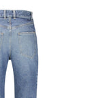 Chloé blue cotton flared jeans with high waist and wide leg opening, showcasing stylish denim design.