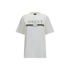 White Gucci cotton T-shirt with classic fit and crew neckline, featuring subtle branding on the front.