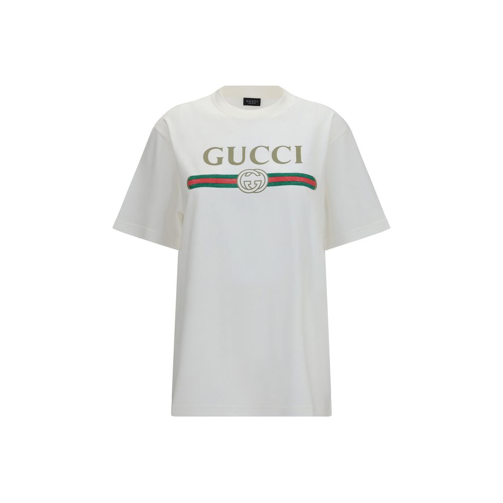 White Gucci cotton T-shirt with classic fit and crew neckline, featuring subtle branding on the front.