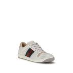 Gucci white calf leather Bos Taurus athletic sneakers with modern design and sleek laces on a clean background.