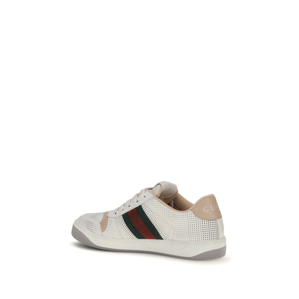 Gucci white calf leather Bos Taurus athletic sneakers with lace-up design and sporty silhouette.