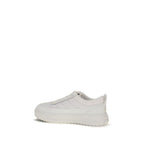 White calf leather Moncler Bos Taurus athletic sneakers with laces and sporty design, perfect for casual and active wear.