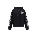 Off-White black cotton sweatshirt with logo design, crew neck, long sleeves, and casual fit.