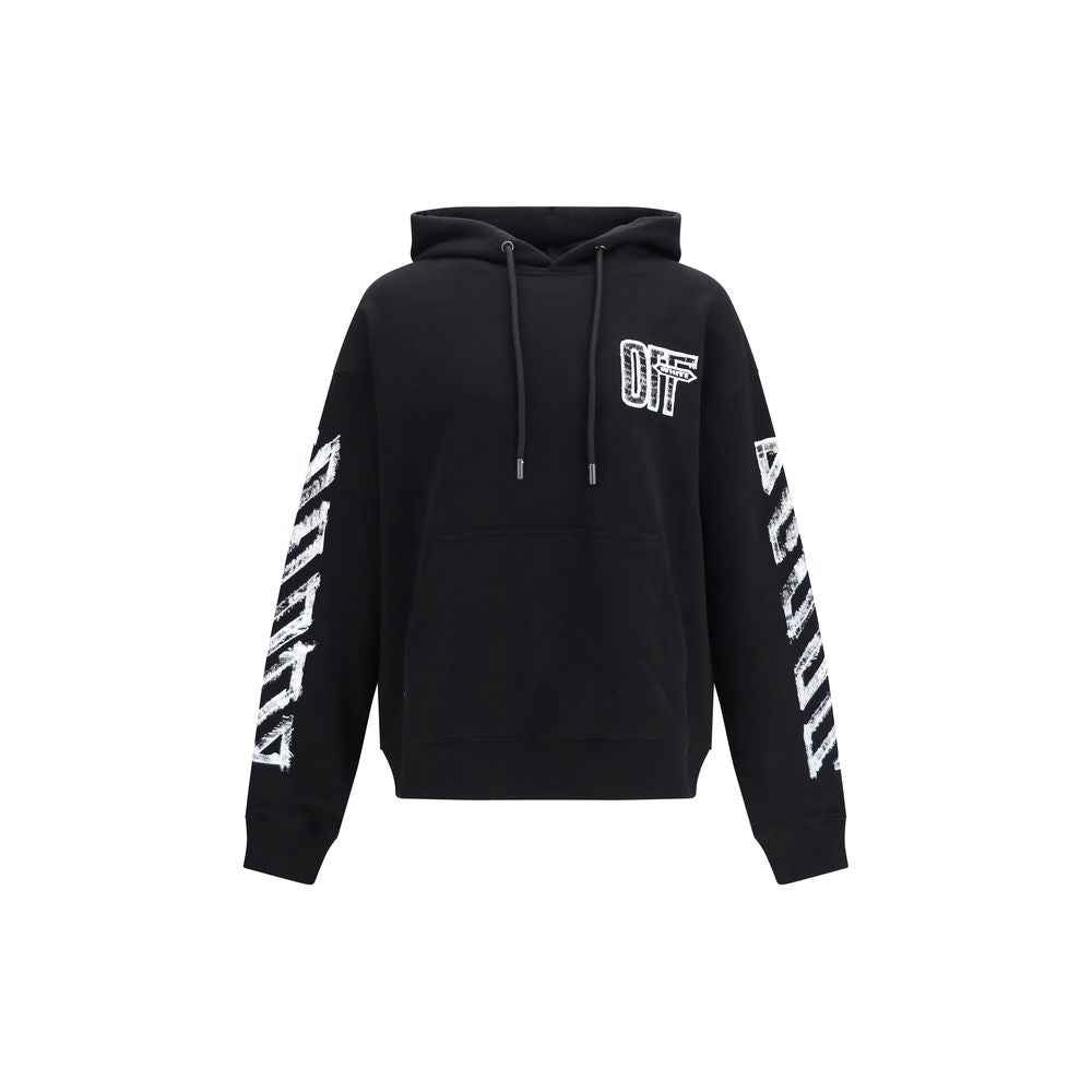 Off-White black cotton sweatshirt with logo design, crew neck, long sleeves, and casual fit.