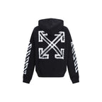 Off-White black cotton sweatshirt with signature branding and relaxed fit, displayed on a plain background.