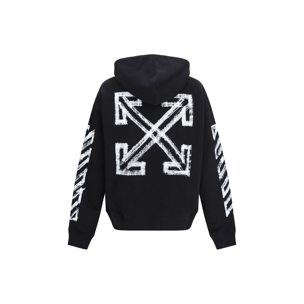Off-White black cotton sweatshirt with signature branding and relaxed fit, displayed on a plain background.