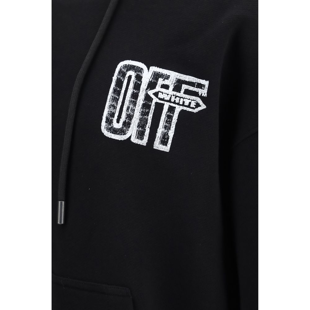 Off-White black cotton sweatshirt with logo detailing, casual fit, and ribbed cuffs and hem, displayed on a hanger.