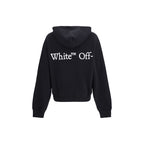 Off-White black cotton sweatshirt with logo print and relaxed fit, displayed on a hanger.