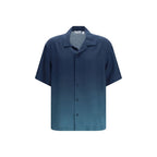 Off-White blue viscose pattern shirt with long sleeves and button closure, displayed flat on a white background.