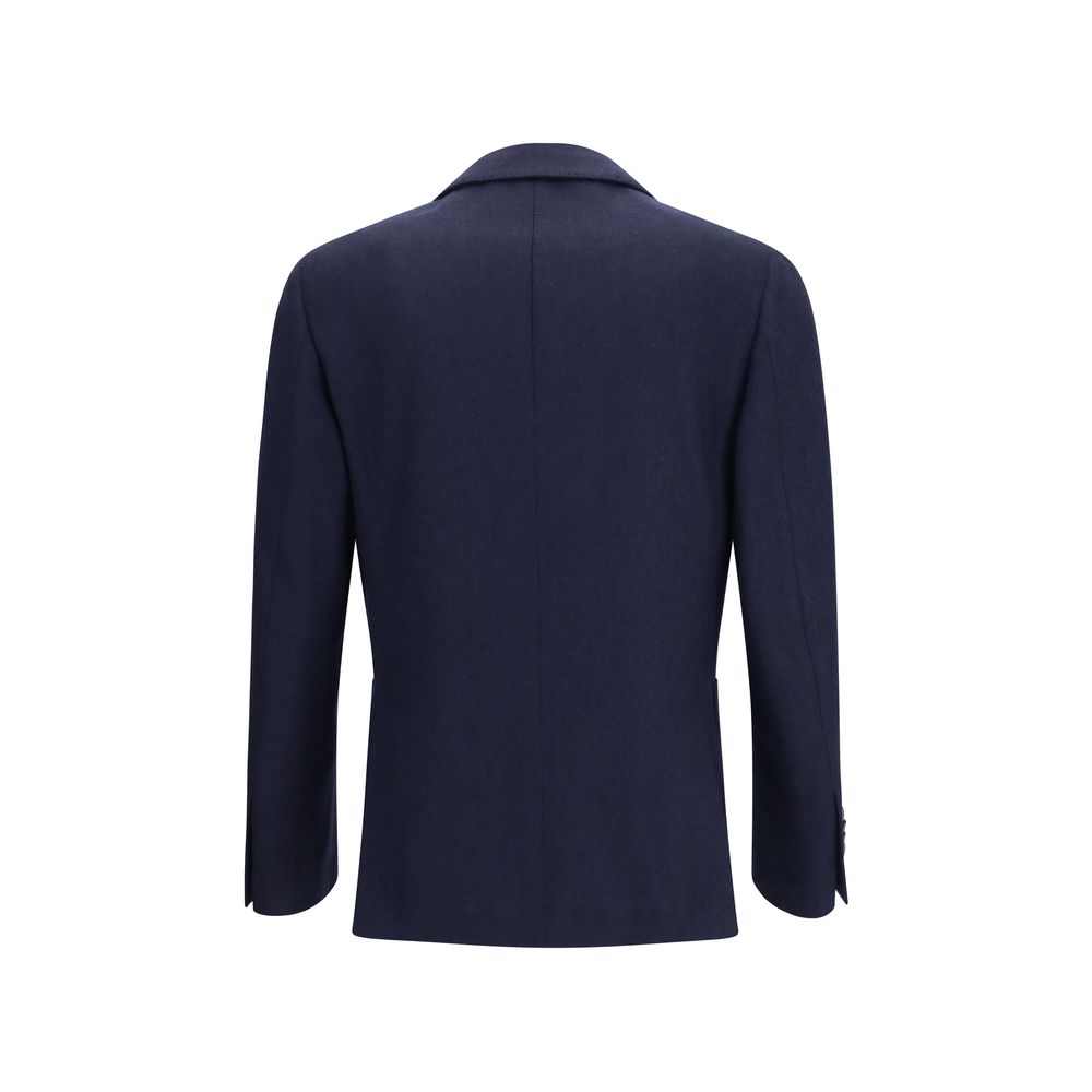 Lardini blue wool Aries jacket with tailored fit and classic lapel design, displayed on a mannequin.