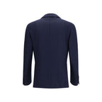Lardini blue wool Aries jacket with tailored fit and classic lapel design, displayed on a mannequin.