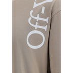 Off-White beige cotton T-shirt with logo print, short sleeves, and classic fit, displayed on a plain background.