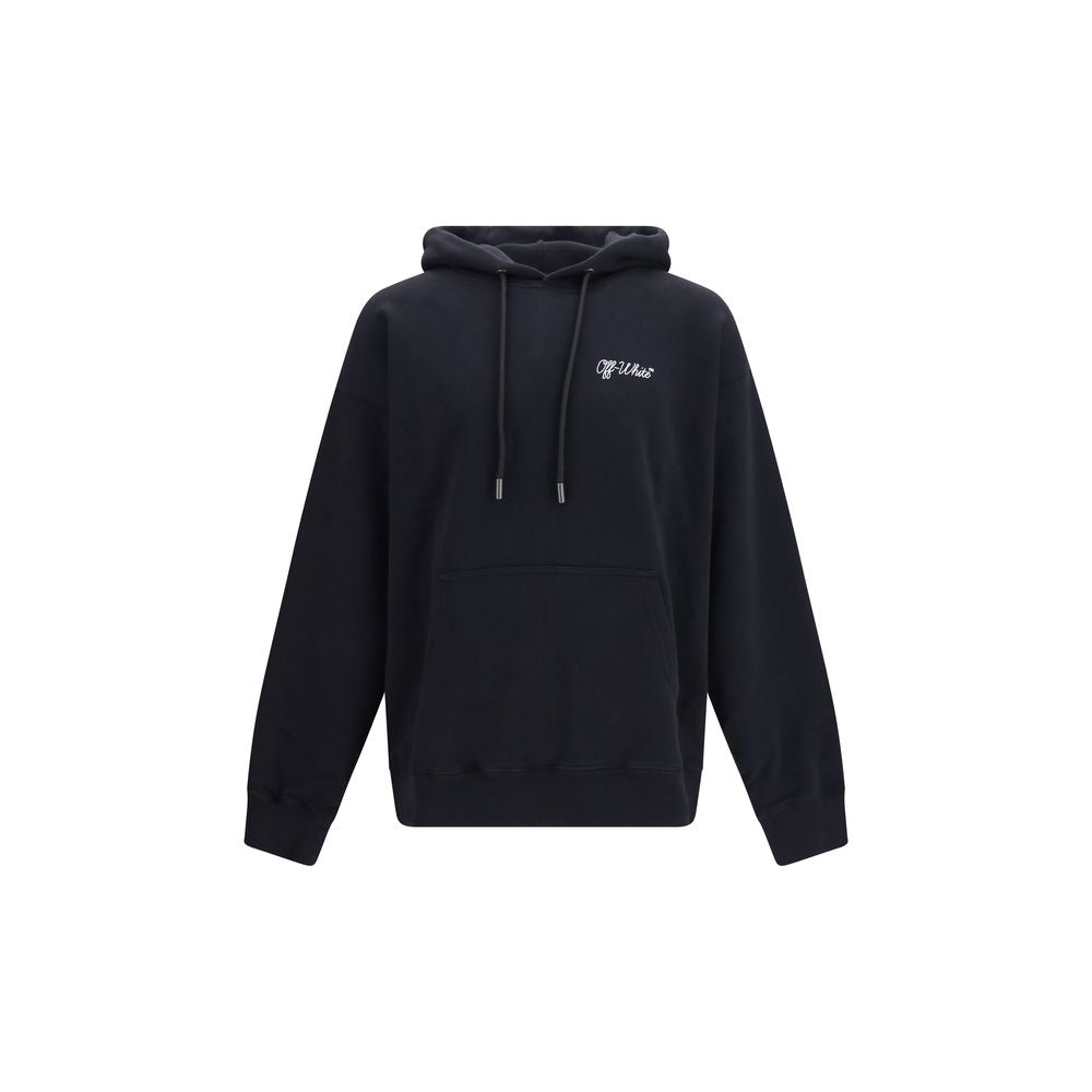 Black Off-White cotton sweatshirt with signature branding and relaxed fit, displayed on a plain background.
